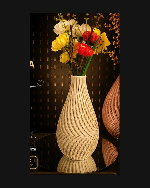 Bình hoa sóng lụa beige